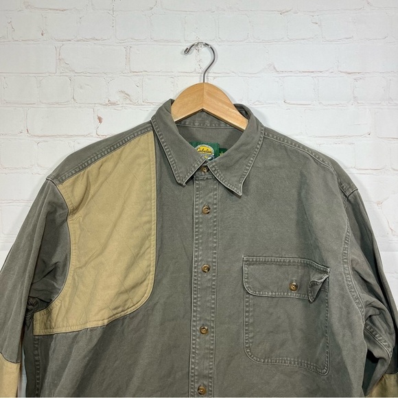 Vintage Cabela's Hunting Shirt Mens Large OD Green Canvas Elbow Patches - Picture 2 of 14